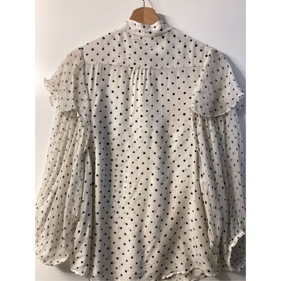 Saloni Silk Polka Dot Button Up Balloon Sleeve Blouse Black White - Picture 10 of 14